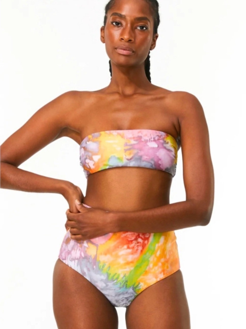 Mara Hoffman Multicolor Tie-Dye Bandeau High-Waist Bikini (Lydia, Abigail) S
